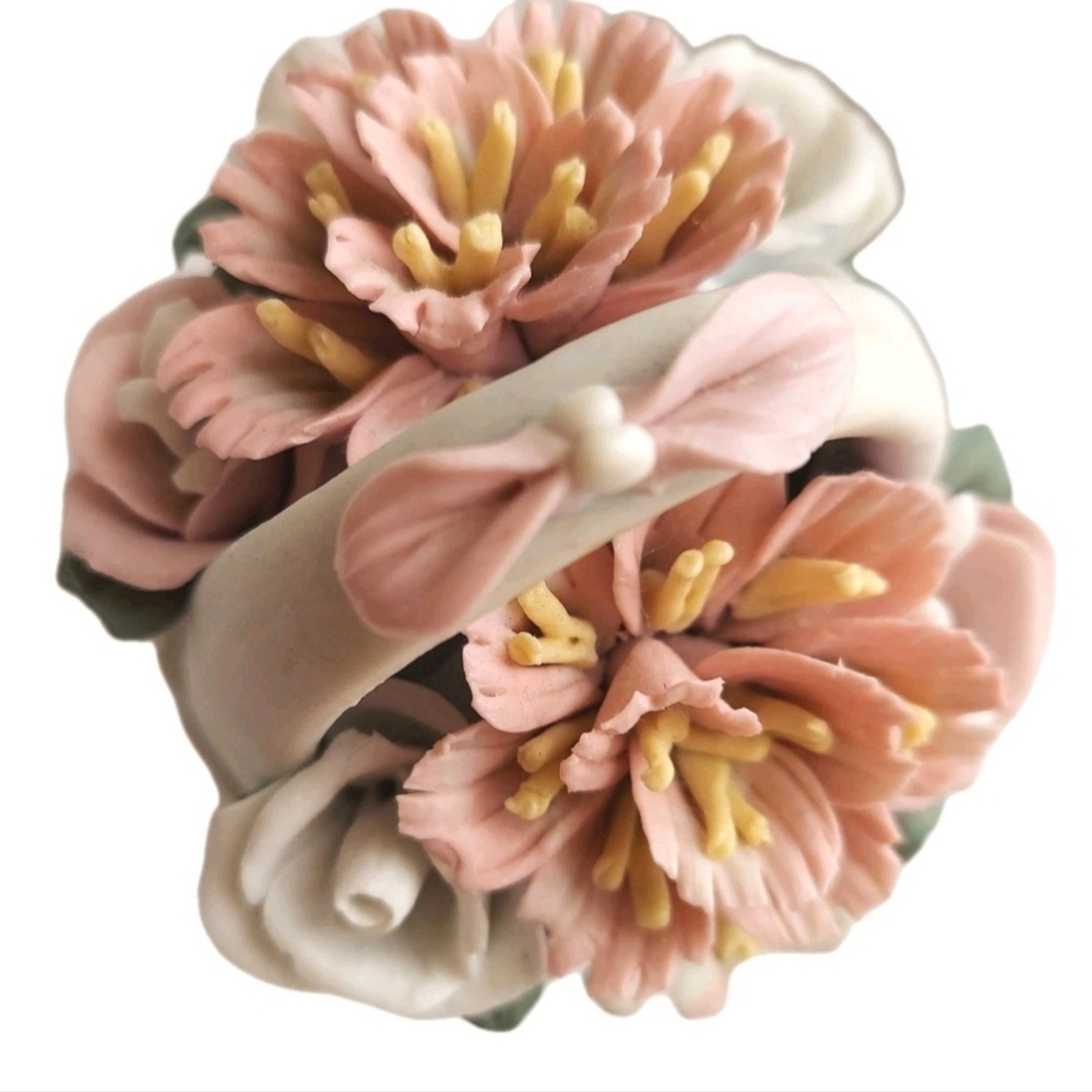 Vintage Small Ceramic Baskets (2) Delicate Colorful Flowers, Handle, Decorative - Picture 4 of 12